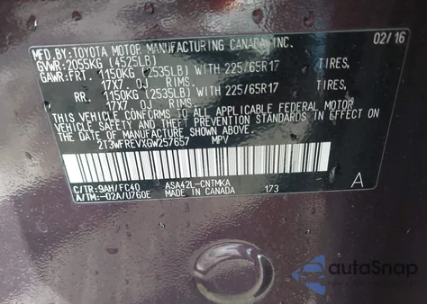 2016 Toyota Rav4 Xle from USA, damaged, VIN 2T3WFREVXGW257657